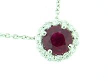 18K Gold Ruby And Diamonds Pendant with Platinum Chain