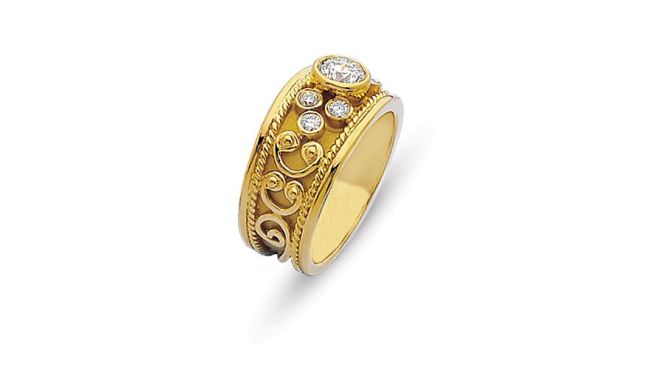18K YELLOW GOLD NAVARRA WIDE RING BAND WITH DIAMONDS - Roberto Coin - North  America