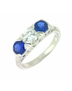 Whitehouse Brothers Platinum Diamond and Sapphire Three-Stone Ring 8164   