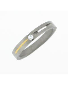 Titanium And 18 K Gold Diamond Wedding Band. Size10