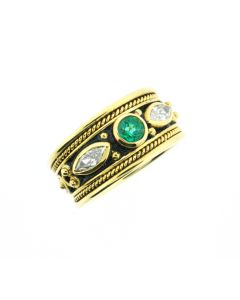 Byzantine Etruscan 18K Gold Emerald Diamond With Blue Enamel Ring 27031250