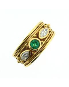 Byzantine Etruscan 18K gold Emerald And Diamond Ring 27031250PL