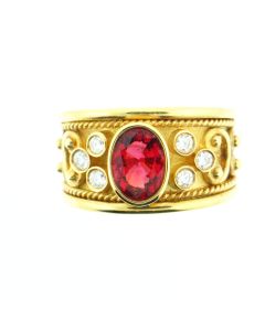 Byzantine Etruscan 18K Gold Ruby & Diamonds Ring 27131261