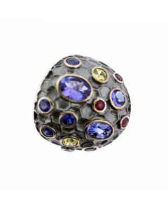 Eli's Jewels Exclusive Silver Dome ring with multi colour stones 29034040