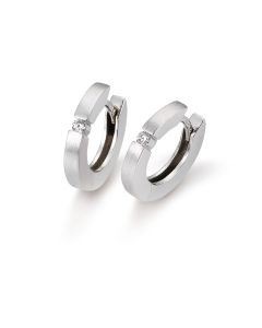Breuning Rhodium Plated Round Huggie Earrings with CZ 06/03546-6