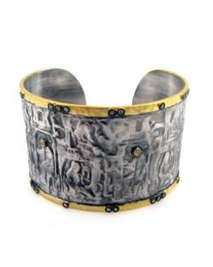 Kurtulan 24K Gold and Silver Diamond Bangle with Anatolian Motives