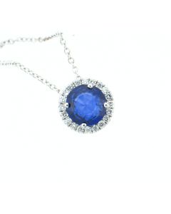 18K White Gold Diamonds And Sapphire Pendant