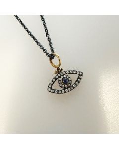 Lika Behar 24K gold And Oxidized Silver Diamond and Sapphire Pendant