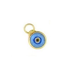 Kurtulan 24K Gold 10 mm Greek Blue Evil Eye Pendant 