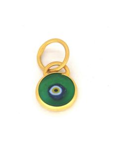 Kurtulan Gold Plated Silver 7.50 mm Round Green Evil Eye Pendant