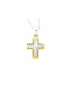 18 K Two-Tone Gold Diamond Cross  65891108