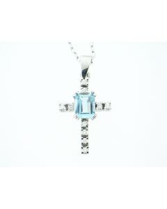 18K GOLD DIAMOND CROSS WITH AQUAMARINE 66810012