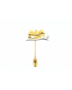 18 K Two-Tone Gold Diamond House Pin 72072142