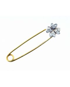 18 K Two-Tone Gold Diamond Clover Leaf Safety Pin 72072152