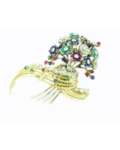 18K Gold Vintage Flowers Basket Brooch