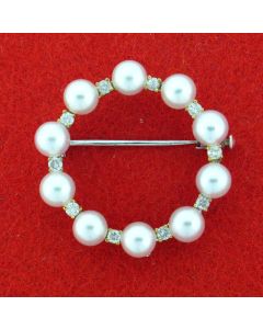 14 K Gold Diamond Pearls Brooch 72072749