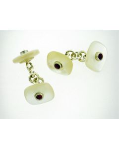 SILVER CUFFLINKS MOTHER OF PEARLS & RUBIES