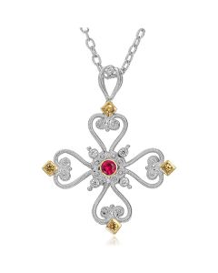 Byzantine Eli's Jewels Exclusive Etruscan Aegean Cross Silver/18K gold  And Ruby 69034607