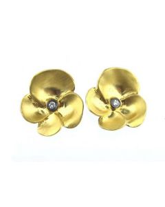Kurtulan 24K Gold fusion and Silver 16 mm Hanedan diamond Flowers Earrings  
