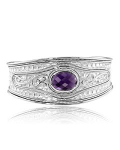 Eli's Jewels Exclusive Silver Etruscan Bangle  with Faceted Amethyst 49034418