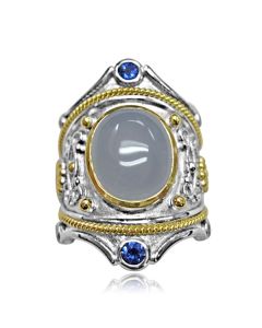 Eli's Jewels Etruscan Silver Moon Stone and Sapphire Ring 29034037