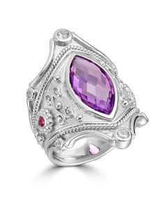 Eli's Jewels Exclusive Etruscan Silver Diamond And Ruby Amethyst Ring 29034043
