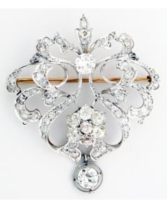 Victorian Brooch with Rose cut Diamonds 14K Gold & 925 Sterling silver