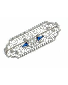 Vintage 14 K White Gold Sapphires Brooch 72072743