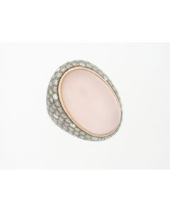 Champagne Diamonds 18K Rose Gold Rose Quartz Dome Ring 25876200