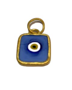 Kurtulan 24K Gold 10mm Square Dark Blue Evil Eye Pendant-Charm