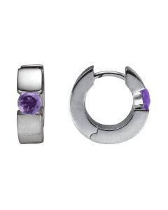Sterling Silver Rhodium Plated Amethyst Hinged Hoop Earrings 39085335