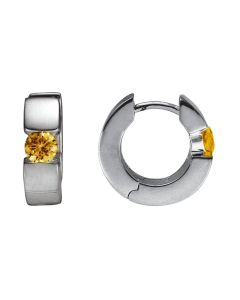 Sterling Silver Rhodium Plated Citrine Hinged Hoop Earrings 39085337