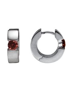 Sterling Silver Rhodium Plated Garnet Hinged Hoop Earrings 39085338