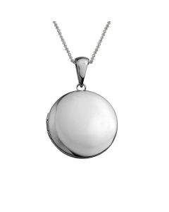 Sterling Silver Rhodium Plated Plain Round Locket Engravable 19mm 75085002