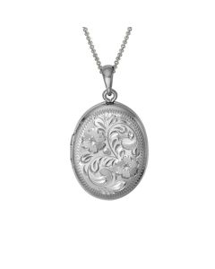 Sterling Silver Rhodium Plated Oval Engraved Locket 21mm 75085005