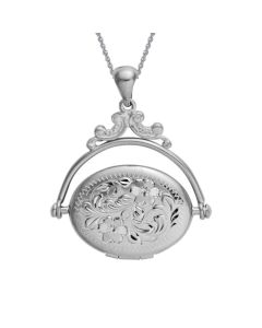 Sterling Silver Rhodium Plated Revolving Oval Locket 75085017