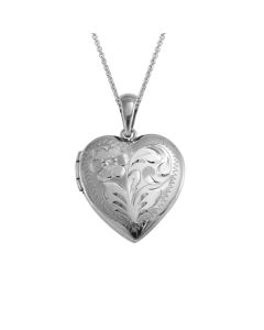 Sterling Silver Rhodium Plated Heart Locket Engraved 19 mm 75085023