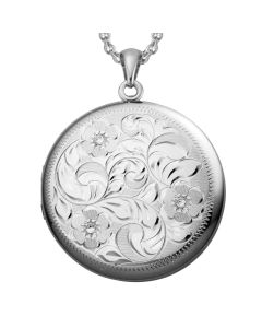 Sterling Silver Rhodium Plated 32 mm Large Engraved Locket 75085034