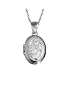 Sterling Silver Rhodium Plated 13 mm Oval Engraved Locket 75085007