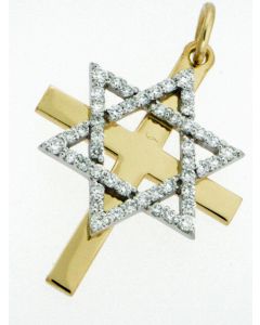 18K Two-Tone Gold Star Of David On Cross All In One 65814840