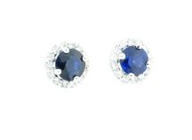 18K White Gold Diamond And Blue Sapphire Earrings 