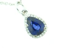 18K White Gold Diamonds And Pear Shape Sapphire Pendant