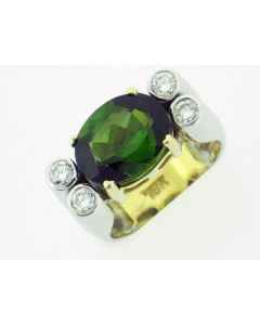 18 K Gold Diamond and Green Tourmaline Ring 29718093