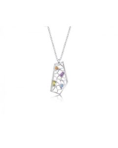 THISTLE & BEE STAINED GLASS NECKLACE WITH GEMSTONES 101-6267