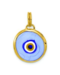 14K Gold Polished Blue Opaline Glass Evil Eye Pendant
