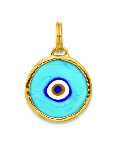 14K Gold Polished Turquoise Opaline Glass Evil Eye Pendant