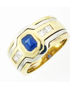 18 K Two-Tone Gold Diamond And Sapphire Gent's ring 22823237