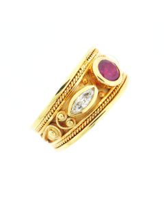 Etruscan 18K Gold Ruby & Diamond  Ring 27131251