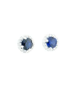 18K White Gold Diamond And Blue Sapphire Earrings 
