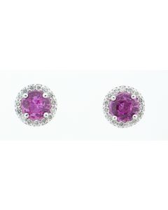 18K White Gold Diamond And Pink Sapphire Earrings.  